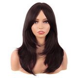 Long Layered Wigs With Bangs Straight Synthetic Fiber Shoulder Length Hair For Daily Party