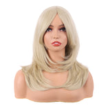 Long Layered Wigs With Bangs Straight Synthetic Fiber Shoulder Length Hair For Daily Party