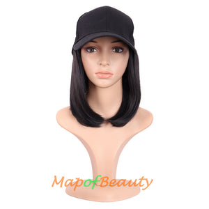 Short Straight Bob Baseball Hat Wig Heat Resistant Synthetic Hair Extension Adjustable Cap Daily Use Wigs